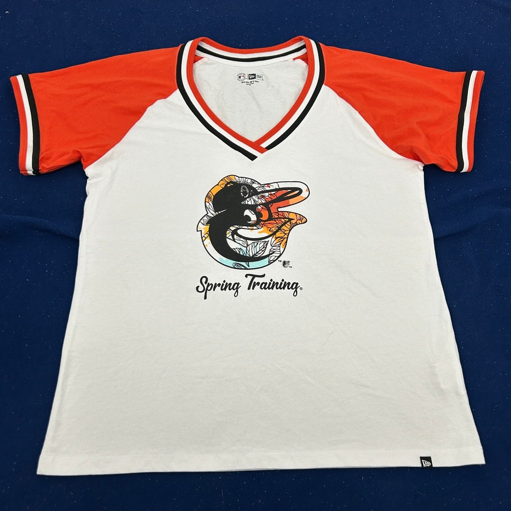 Baltimore Orioles V Neck Shirt Women XL White Orange New Era Spring Training NEW